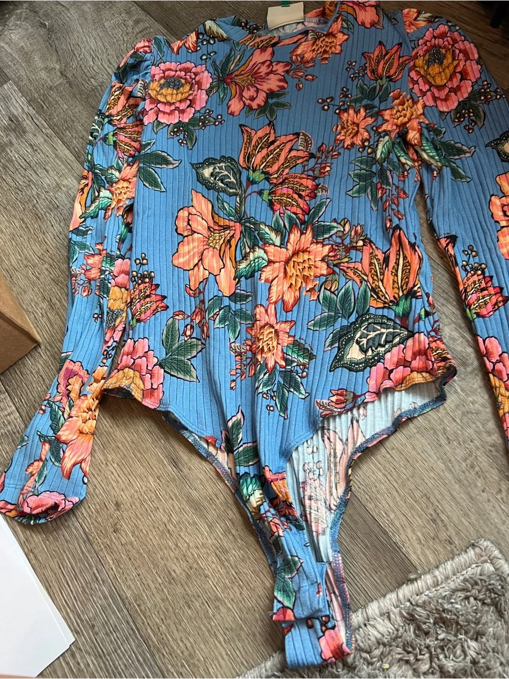 Farm Rio Puff Sleeve Printed Bodysuit, Size M